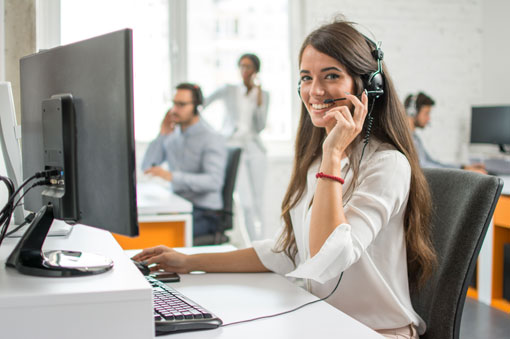 Customer care representative with headset